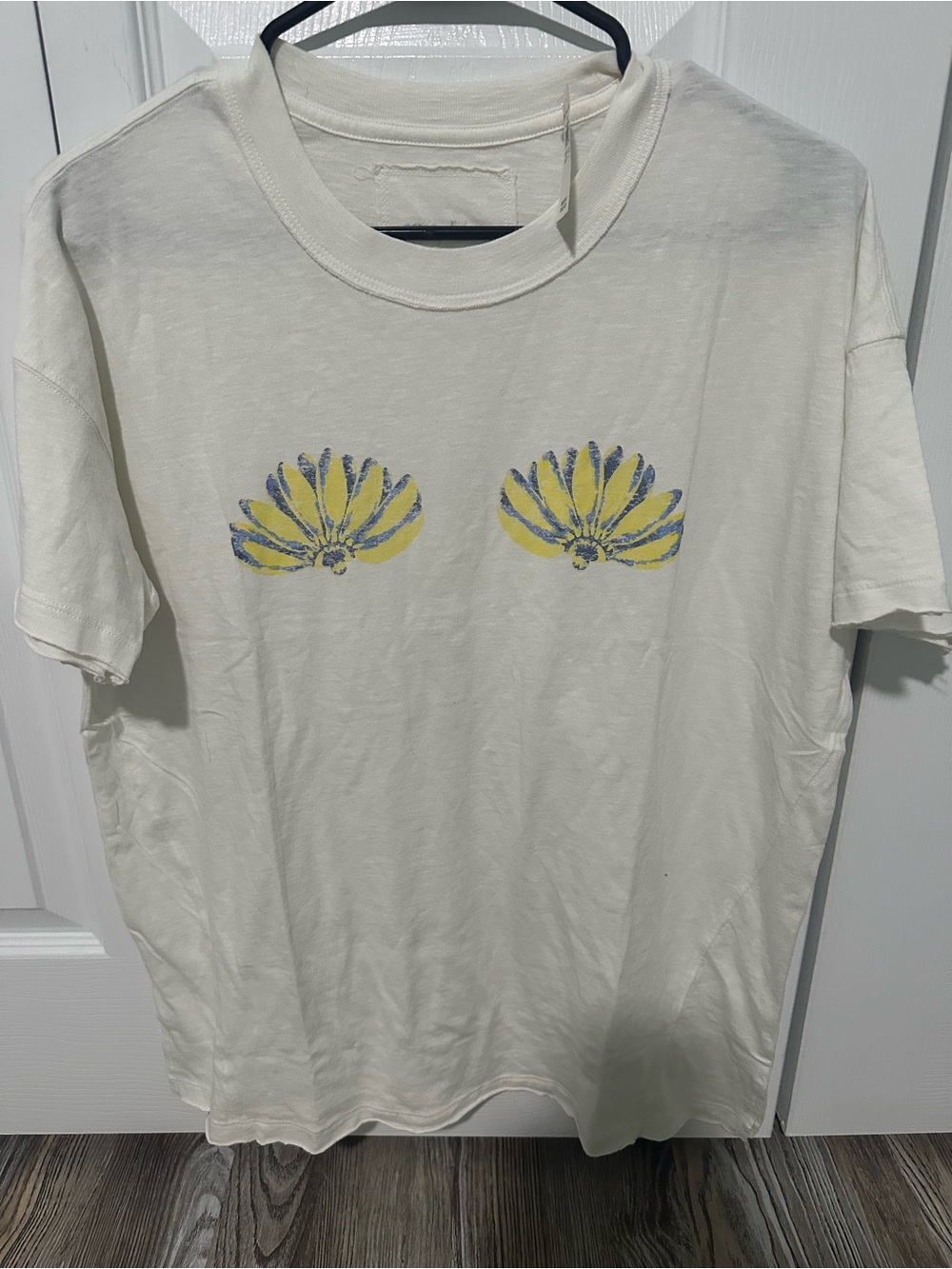 aerie Cream Short Sleeve Tee with Yellow & Blue Floral Prints